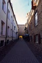 Old medieval Narrow Street in Tallinn, a perspective view, Estonia Royalty Free Stock Photo